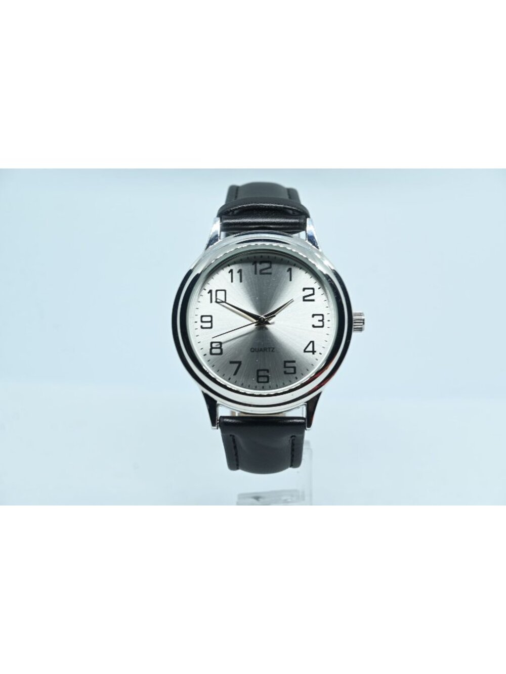 George Men's Silver Case Black PU Strap Watch Easy Read Analog Quartz